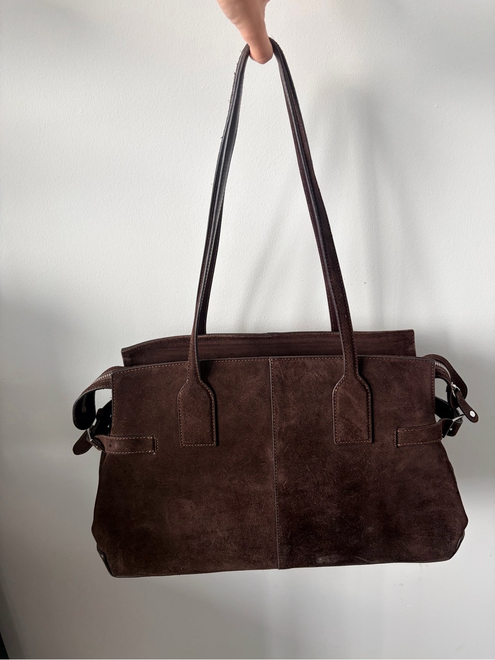 Flattered Dark Brown Suede Shoulder Bag